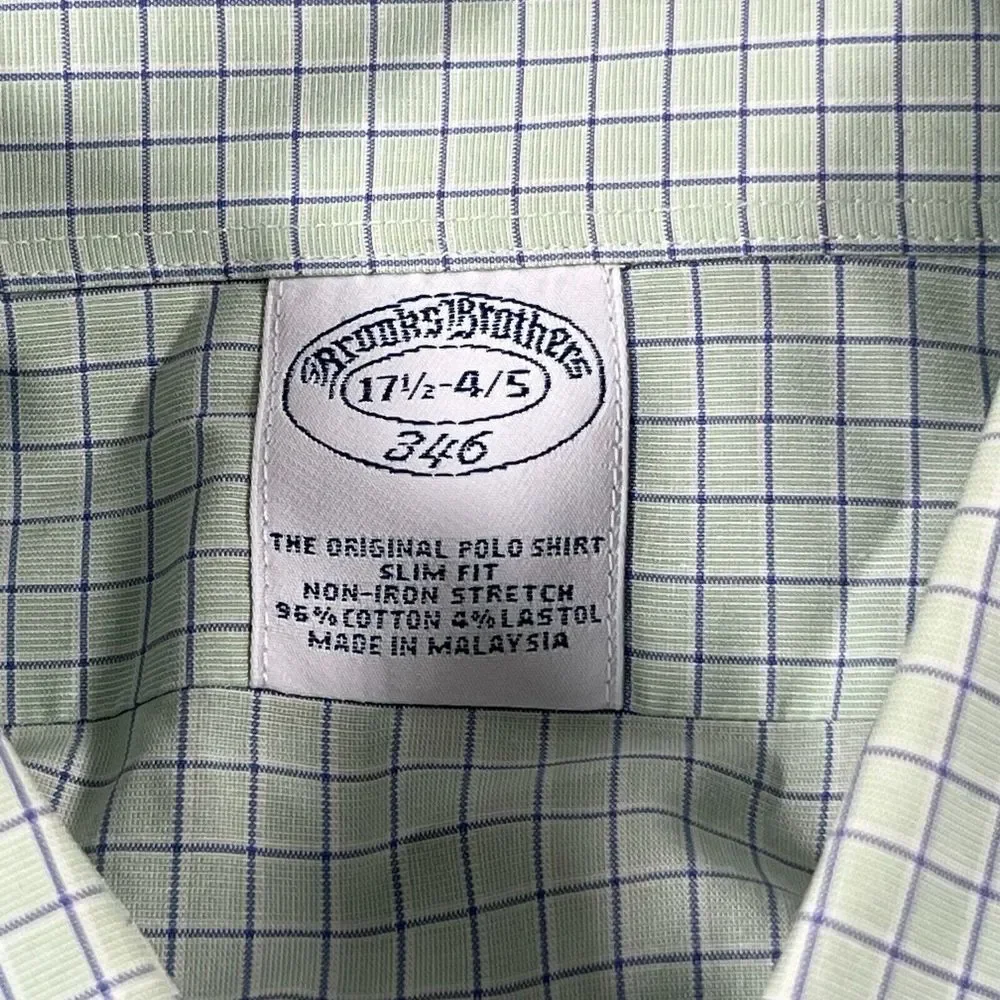 Vintage Brooks Brothers 346 Shirt Men 17.5-4/5 Plaid Slim Fit Classiccore Pocket - Picture 5 of 16